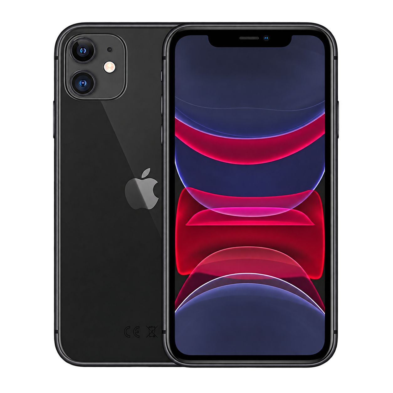 Apple iPhone 11 Black front and back on a transparent background